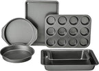 Amazon Basics 6 Piece Nonstick Carbon Steel Bakeware Set with Cake, Muffin, Cookie, and Loaf Pans, Easy Release, Oven Safe, 16.25 x 11.75 x 6.25 inches