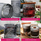 Ribbed Retro Arch Floral Smoke Grey Drinking Glasses Set of 6, (10 oz) Vintage Glassware Set by Kate Aspen| Cocktail Glass Set, Juice Glass, Water Cups | Hostess Gift & Present for New Home Owners