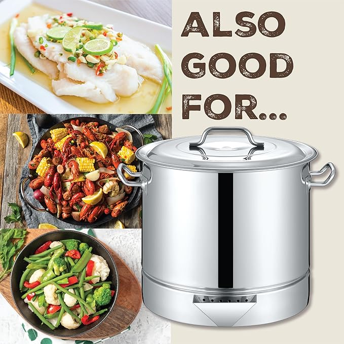 Concord Stainless Steel Tamales Steamer Pot. Mi Abuela Series with Exterior Water Refill Spout, Divider, and Removable Steamer Rack (30 Quart)
