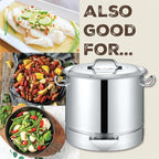 Concord Stainless Steel Tamales Steamer Pot. Mi Abuela Series with Exterior Water Refill Spout, Divider, and Removable Steamer Rack (30 Quart)