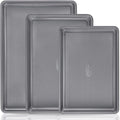 HONGBAKE 3 Pack Nonstick Ceramic Baking Sheet Pan Set for Oven, Non-Toxic Half/Quarter/Jelly Roll Pans with Diamond Texture, 0.8mm Aluminized Steel Cookie Trays for Cooking, Charcoal Gray