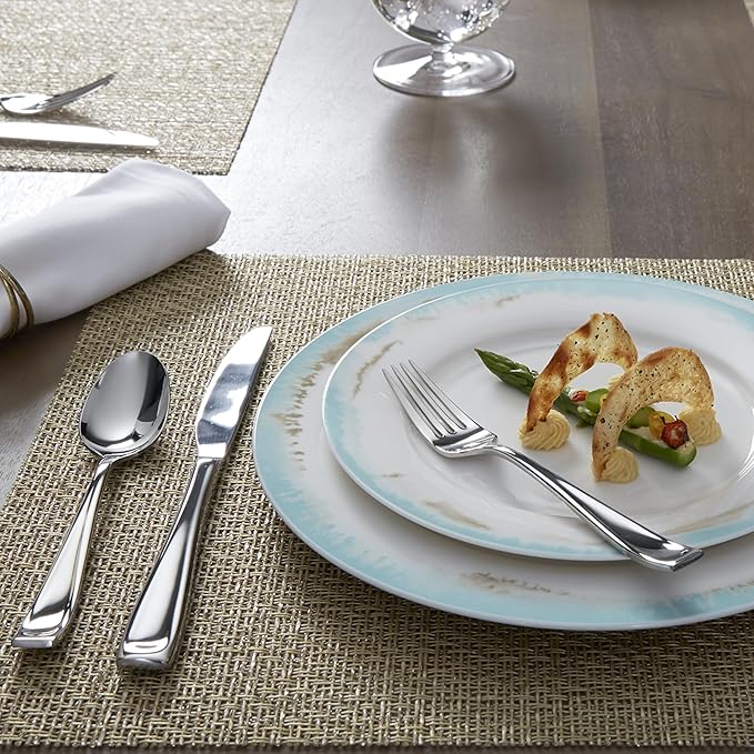 Oneida Silverware Set For 12, Moda 65-Piece Fine Flatware Set with Serving Utensils, Service For 12, 18/10 Stainless Steel, Dishwasher Safe For home, Knives Spoons and Forks Set (Silver, 65 pieces)