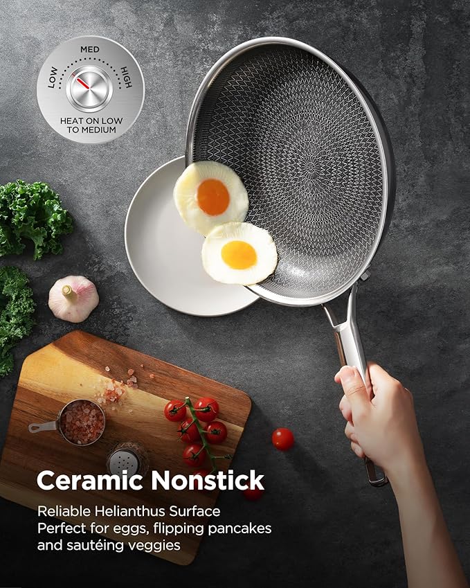 Nonstick Sauce Pan with Lid, Non-Toxic Tri-Ply Hybrid Ceramic Saucepan, 1.5 Quart Stainless Steel Pans, PFAS/PFOA/PTFE Free, Dishwasher & Oven Safe, Induction Compatible