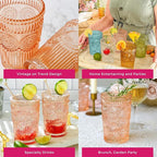 Kate Aspen Vintage Textured Rose Gold Striped Drinking Glasses Set of 6, (13 oz) Ribbed Glassware Set | Cocktail Set, Ice Tea Glasses, Juice Glass, Water Cups