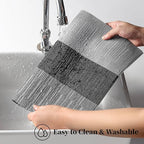 Leetaltree Grey with White Striped Placemats Set of 12 - Heat Resistant Non-Slip Place mats for Dining Table, Washable Durable PVC Vinyl Woven Table Mats（Grey Stripe, 12）