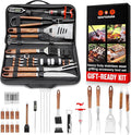 SpartaSake (24-Pack) Premium Stainless Steel BBQ Grilling Accessories with Wood Handles - Barbecue Gill Accessories Set for Blackstone Griddle - Outdoor Camping Grill Set for BBQ for Dad Men Women