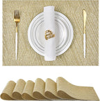 Leetaltree Gold Placemats Set of 6 - Heat Resistant Non-Slip Place mats for Dining Table, Washable Durable PVC Vinyl Woven Table Mats(Luxury Gold, 6)