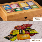 Bambüsi Tea Box Organizer with Drawer - 8 Compartment Bamboo Wooden Tea Storage Chest with Acrylic Window & Magnetic Lid - Tea Accessories & Gift Set for Women, Birthdays, House Warming Gifts New Home