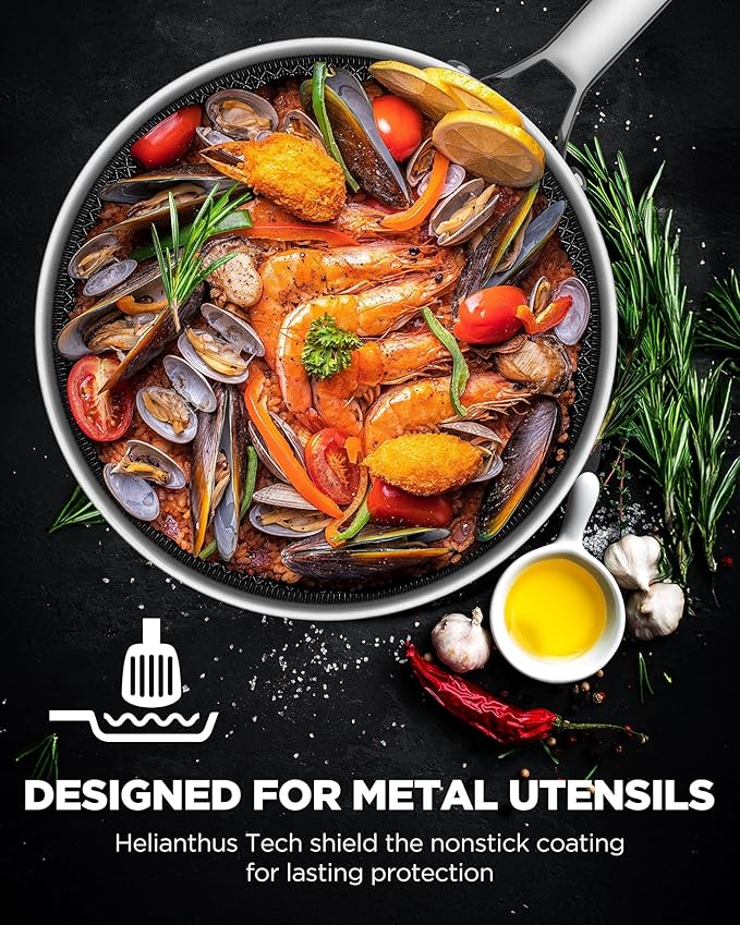 Nonstick Sauce Pan with Lid, Non-Toxic Tri-Ply Hybrid Ceramic Saucepan, 3.5 Quart Stainless Steel Pans, PFAS/PFOA/PTFE Free, Dishwasher & Oven Safe, Induction Compatible