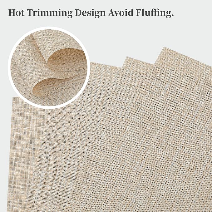 Leetaltree Beige Placemats Set of 16 - Heat Resistant Non-Slip Place mats for Dining Table, Washable Durable PVC Vinyl Woven Table Mats(Beige, 16)
