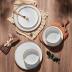 E-far Plates and Bowls Set for 2, 6-Piece Stoneware Dinnerware Sets, Ceramic Dinning Ware Reactive Glaze Dishes Set, Microwave & Dishwasher Safe - Seashell White