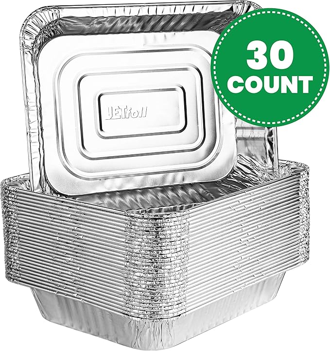 PLASTICPRO Disposable 9 x 13 Aluminum Foil Pans Half Size Deep Steam Table Bakeware - Cookware Perfect for Baking Cakes, Bread, Meatloaf, Lasagna Pack of 30