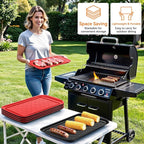 Serving Trays for Party - Set of 2, Large Serving Platters for Raw and Cooked Food, Dishwasher Safe, 17×10.5-inch Stackable Plastic Party Supplies for Grilling, BBQ, Meal Prep (Red, Black)