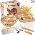 ABIOTO Sourdough Bread Baking Supplies and Bread Proofing Baskets - 9" Round & 10" Oval Indonesian Rattan Baskets, Liners, Danish Whisk, Bread Lame & Scrapers - 14 Piece Bread Making Kit for Beginners