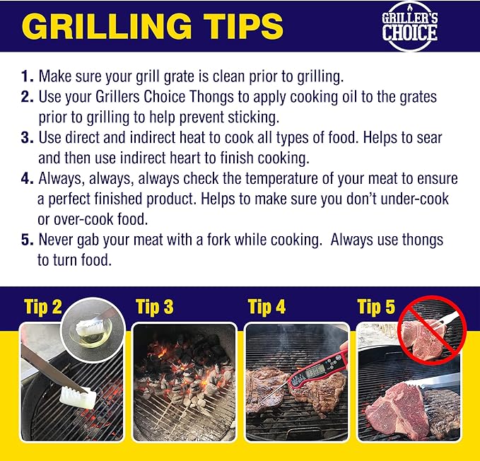 Grillers Choice -Grill Accessories for Outdoor Grill-4 pc -Grilling Tools. Commercial Professional Barbecue Set. Heavy Duty and Strong. BBQ Thongs, Fork, Spatula, Baster by Grillers Choice
