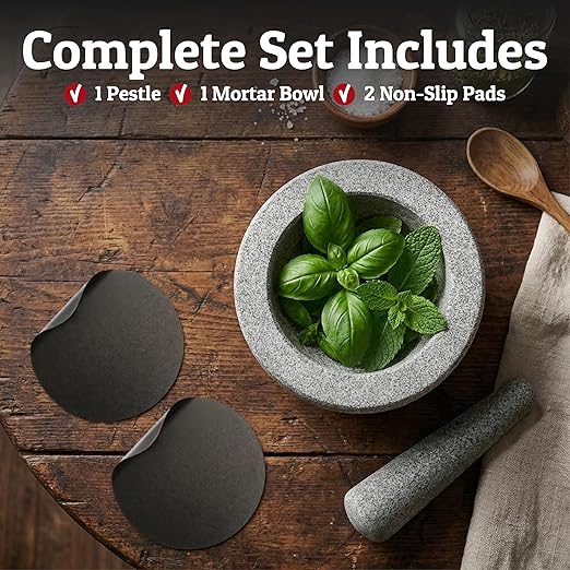 Priority Chef Heavy Duty Small Mortar and Pestle Set, 1.5 Cup, Make Fresh Guacamole, Salsa, Stone Grinder Bowl, Herb Crusher, Spice Grinder, 5.5" Wide, Grey