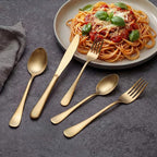 LIANYU 20 Piece Matte Gold Silverware Set, Stainless Steel Gold Flatware Cutlery Set for 4, Fancy Kitchen Utensil Tableware for Home Restaurant Party, Satin Finish, Dishwasher Safe