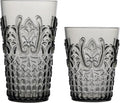 KLIFA- BLOIS- 15.2 & 20.5 ounce, Set of 8, Acrylic Tumbler & Highball Drinking Glasses Cups, BPA-Free, Stackable Plastic Drinkware, Dishwasher Safe, Vintage Looking Cups, Gray-Black