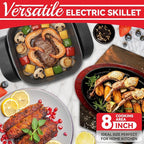 SugarWhisk 8-inch Ceramic Coated Electric Skillet with Lid, Non Stick Skillet Griddle Pan Electric, Rapid Heat Up, 650W, Breakfast Skillet, Kitchen Appliances for Cooking, Graphite