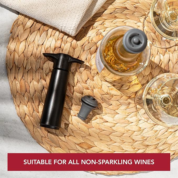 Vacu Vin Wine Saver Pump Red with Vacuum Wine Stopper - Keep Your Wine Fresh for up to 10 Days - 1 Pump 8 Stoppers - Reusable - Made in the Netherlands