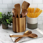 Elama 7 Piece Acacia Wood Kitchen Cooking Utensil Set and Rotating Kitchen Utensil Crock, Cooking Tools, Kitchen Utensils, Countertop Storage (7 Piece Solid)