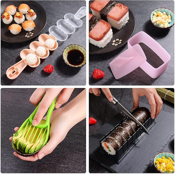 FUNGYAND Sushi Making Kit, 27-in-1 Professional Maker Set with Bazooka Roller, Nigiri & Musubi Presses, Bamboo Mats, Knife, Chopsticks, Ceramic Dishes - Ideal for Beginners