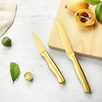 Marco Almond® Gold Knife Set, Knife Block Set MA21,Titanium Coated 14 Pieces Stainless Steel Chef Gold Kitchen Knife Sets with White Block
