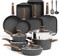 Kitchen Academy 17Pcs Induction Cookware Sets, Granite Pots and Pans Set Non Stick, Black Kitchen Cooking Pans, PFOA & PFOS Free