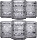 JOVGANK Grey Vintage Hobnail Drinking Glasses Set of 6, Embossed Water Tumbler 12oz, Kitchen & Bar Beaded Glass Cups, Beverage Glass Cups for Water, Beer, Juice, Housewarming and Mother's Day Gift