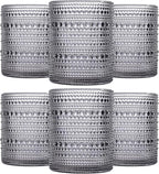 JOVGANK Grey Vintage Hobnail Drinking Glasses Set of 6, Embossed Water Tumbler 12oz, Kitchen & Bar Beaded Glass Cups, Beverage Glass Cups for Water, Beer, Juice, Housewarming and Mother's Day Gift