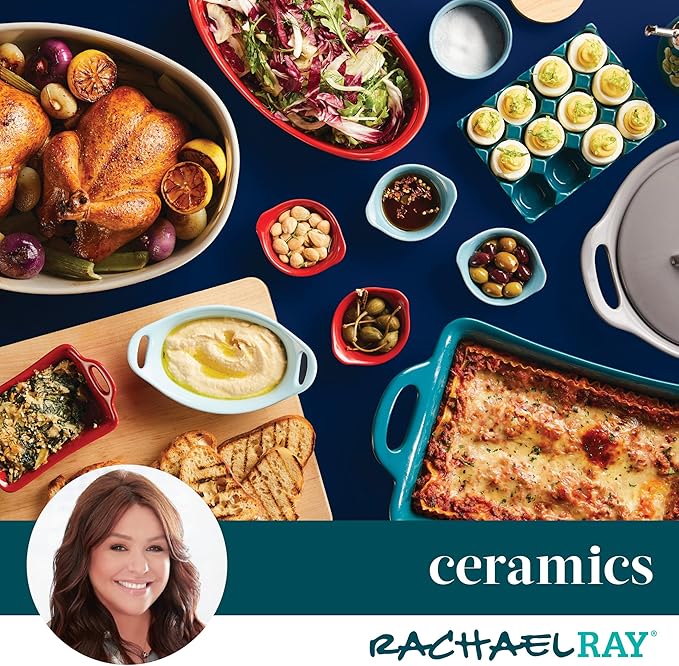 Rachael Ray Ceramics Au Gratin Set, Rectangular, Two 12-ounce, Agave Blue