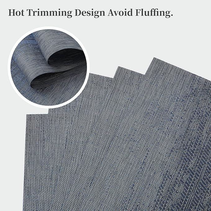 Leetaltree Denim Blue Placemats Set of 12 - Heat Resistant Non-Slip Place mats for Dining Table, Washable Durable PVC Vinyl Woven Table Mats（Denim Blue, 12）