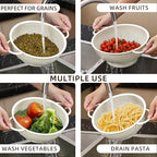 Stainless Steel Colander 3 Piece,Metal Strainer Basket with Solid Base and Handles for Kitchen Food,Pasta, Noodles, Vegetables and Fruits,Powder Coated,BPA Free,Dishwasher Safe,2 & 3 & 4.5 Qt (Cream)