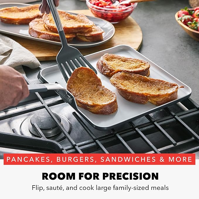GreenPan x Bobby Flay 11” Nonstick Square Griddle Pan, PFAS-Free Diamond Ceramic,Stay-Cool Silicone Handle, Easy Clean Dishwasher & Oven Safe Skillet, Graphite