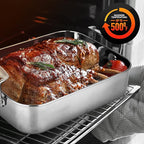 NutriChef Roasting Pan with Rack – Oven Safe Roaster w/Removable Polished Rack,Durable Warp-Resistant Bakeware, Wide Handles, Dishwasher Safe, PFOA-Free, Ideal for Turkey, Chicken, Meat & Vegetables