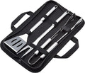 Amazon Basics 4-Piece Stainless Steel BBQ Grilling Tool Set with Carry Bag, Rust-Resistant, Dishwasher Safe