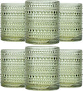 JOVGANK Green Vintage Hobnail Drinking Glasses Set of 6, Embossed Water Tumbler 12oz, Kitchen & Bar Beaded Glass Cups, Beverage Glass Cups for Water, Beer, Juice, Housewarming and Mother's Day Gift
