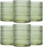 JOVGANK Green Vintage Hobnail Drinking Glasses Set of 6, Embossed Water Tumbler 12oz, Kitchen & Bar Beaded Glass Cups, Beverage Glass Cups for Water, Beer, Juice, Housewarming and Mother's Day Gift