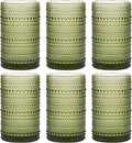 Moretoes Hobnail Drinking Glasses Set of 6,12 Oz Highball Glasses Clear Embossed Boho Water Glass Cups Kitchen Bar Tumbler Glassware Set for Whiskey, Beer, Juice, Milk and Various Mixed Drinks (Green)