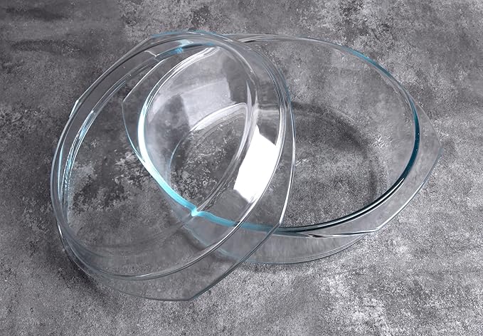 Round Tempered Glass Casserole Dish with Lid, Glass Casserole Baking Dish for Oven, Freezer and Dishwasher Safe - 2.5QT