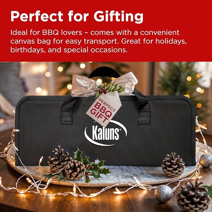 Kaluns Grilling Accessories, Dad Gifts for Fathers Day, Heavy Duty Stainless Steel Grill Set BBQ Grill Accessories for Outdoor Grill with Meat Thermometer, Case and Apron