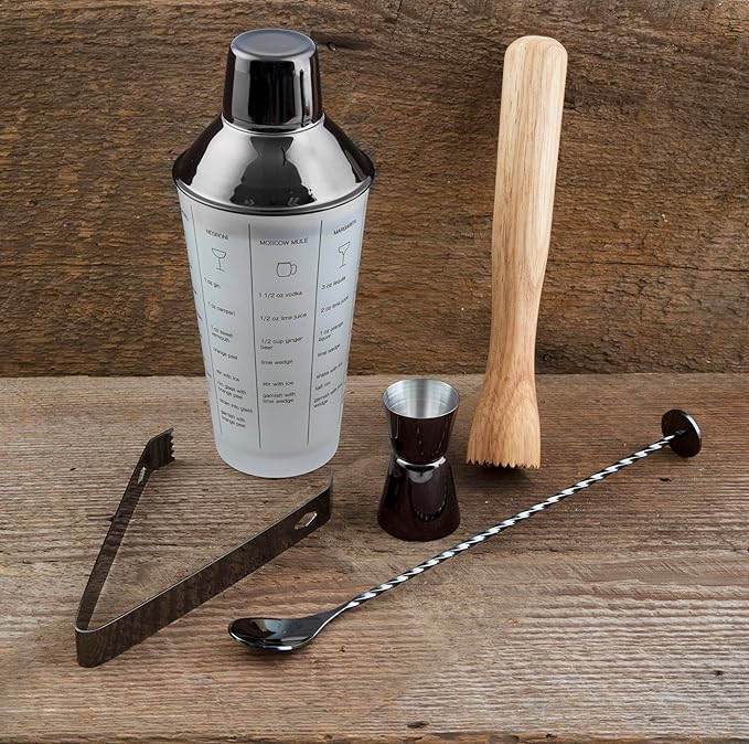 Cambridge E927MBCB1DS 5-Piece Black Mixology Shaker Tool Set