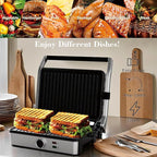 Panini Press, Electric Sandwich Press Grill, Open 180 Degrees, Electric Grill Indoor, Perfect for Grilling Sandwich, Steak, Burger, Adjustable Temperature Control, Non Stick Coating,GT60