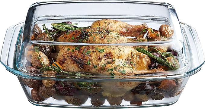 Simax Large Glass Casserole Dish, Oven Safe Cookware With Lid, Oblong Covered Glass Dish For Baking, Serving, Cooking, Microwave and Dishwasher Safe Bakeware, 3 Quart Capacity