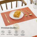 Leetaltree Orange Placemats Set of 8 - Heat Resistant Non-Slip Place mats for Dining Table, Washable Durable PVC Vinyl Woven Table Mats（Orange, 8）