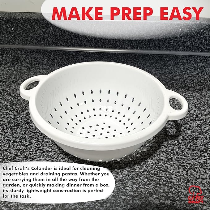 Chef Craft Select Plastic Deep Colander, 11x5 inch 5 quart, White
