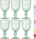 Yungala Green Wine Glasses Set of 6 Vintage Hobnail Goblets 10 oz Dishwasher Safe