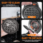 Baker's Friend 4 in 1 Mini Waffle Maker with Removable Plates, A Set of Mini Pancake Maker, Mini Donut Maker, Mini Heart Shape Waffle Maker and Small Waffle Maker, Recipe Included, Graphite, Compact