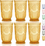 Yungala Amber Highball Glasses Set of 6 10 oz Vintage Hobnail Tall Drinking Glasses