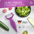 Börner Vegetable Peeler (6-in-1) • Garnishing Peeler with Grater • Multifunctional Peeler for Fruits & Vegetables • Fruit Peeler, Universal Peeler, Potato Peeler • Color: Purple